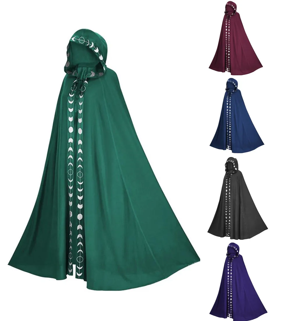 

Middle Ages Cosplay Costume Black Red Green Purple Blue Five Color Coat Hooded Cloak Man Woman Child Aldult Halloween Party Suit