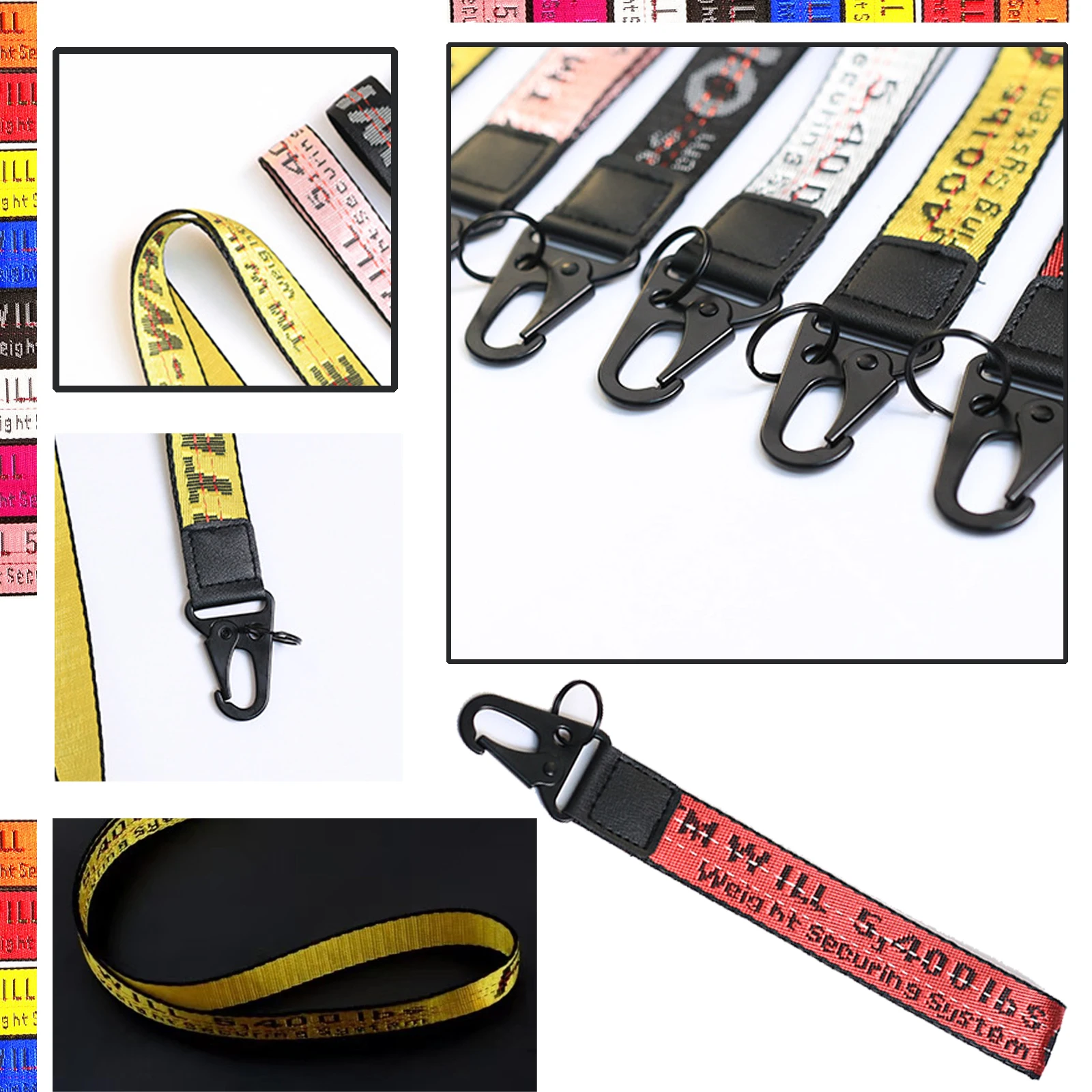 

Off 2023 New Yellow and White Color Keychain Canvas European American Trend Brand Jeans with Wrist Camera Lanyard Key Ring Gift
