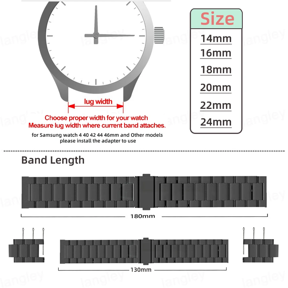 14/16/18mm 22mm 20mm 24mm Stainless Steel Strap for Samsung Watch 3 Active Band for Huawei GT2 Pro 42mm 46 Bracelet Accessories