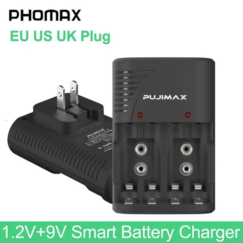

PHOMAX 4-Slot Battery Charger for 1.2V AA/AAA 9V Ni-MH/Ni-Cd Rechargeable Batteries Charge EU US UK Plug Fast Charging Portable