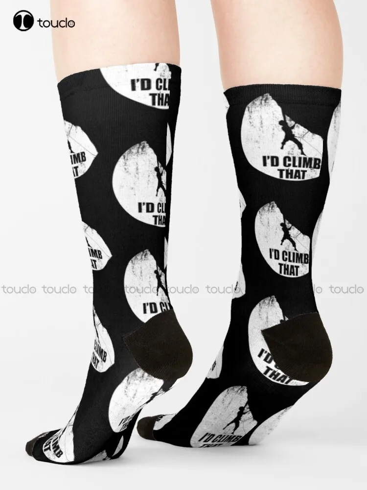 

I'D Climb That Graphic Funny Climbing Gift For Climbers Socks Boys Football Socks Design Happy Cute Socks 360° Digital Print