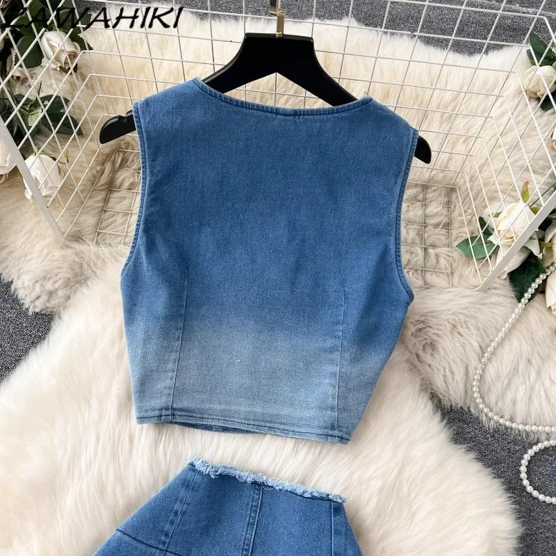 Женский винтажный Джинсовый комплект из двух предметов Элегантный жилет с