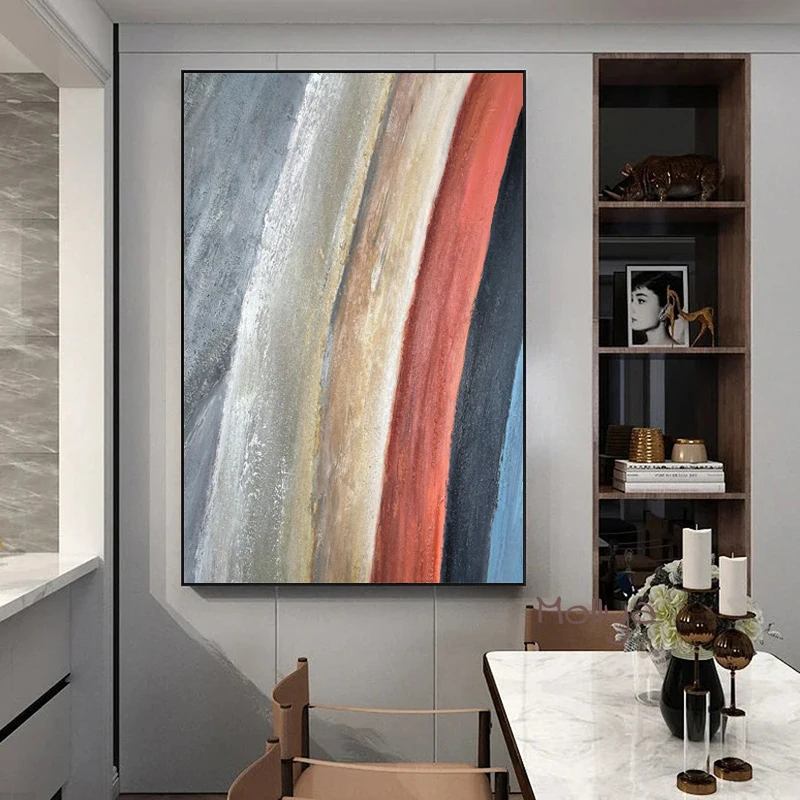 

Hand-painted Abstract Colorful Oil Painting Rainbow Heavy Texture Wall Art Modern On Canvas Living Room Home Decoration Unframed