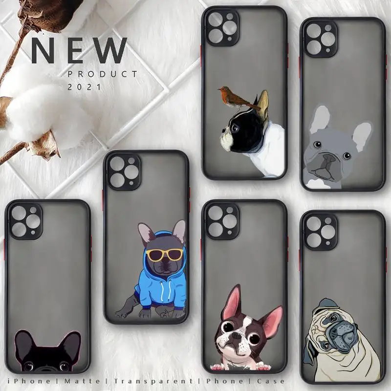 Cute Bulldog cartoon Phone Case matte transparent  For iphone 14 11 12 13 plus mini x xs xr pro max cover