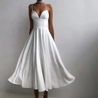 womens summer solid color halter ball gown mid length commuter evening dress high waist slim fit large swing dress for women