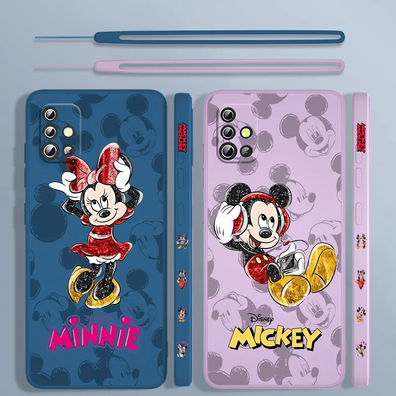 

Minnie Mickey Mouse Liquid Left Rope Case For Samsung A91 A81 A71 A51 A41 A31 A11 A50S A3 A03S A02 A01 Core Cover