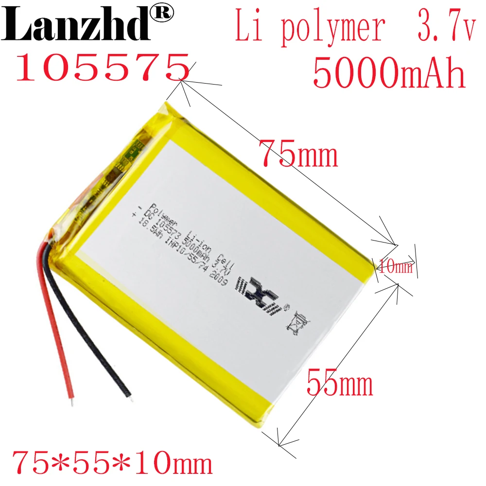 

1-10PCS li po 3.7V lithium polymer li battery 5000mah interphone 105575 GPS vehicle traveling data recorder