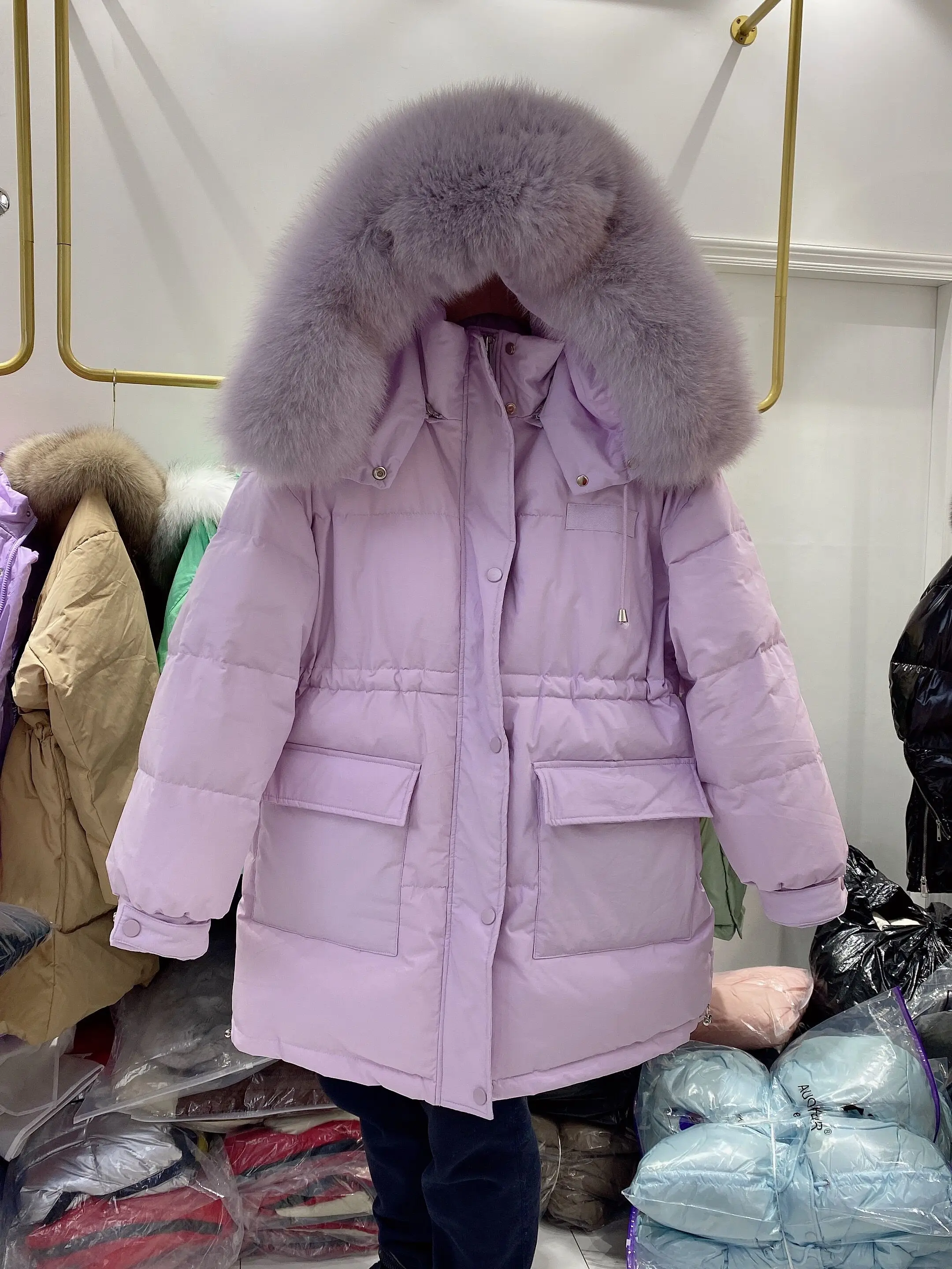 2022 Women Winter Duck Down Coat with Large Real Fox Fur Hood Puff Parkas High Street Cloth Outerwear Loose Thick Warm Oversized