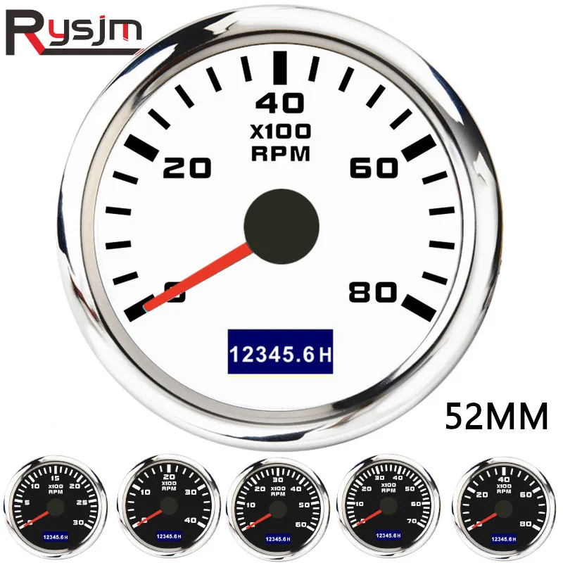 3000/4000/6000/7000/8000 RPM 52mm Boat Tachometer Hourmeter Gauge outboard rpm meter With Red Backlight boat accessories marine