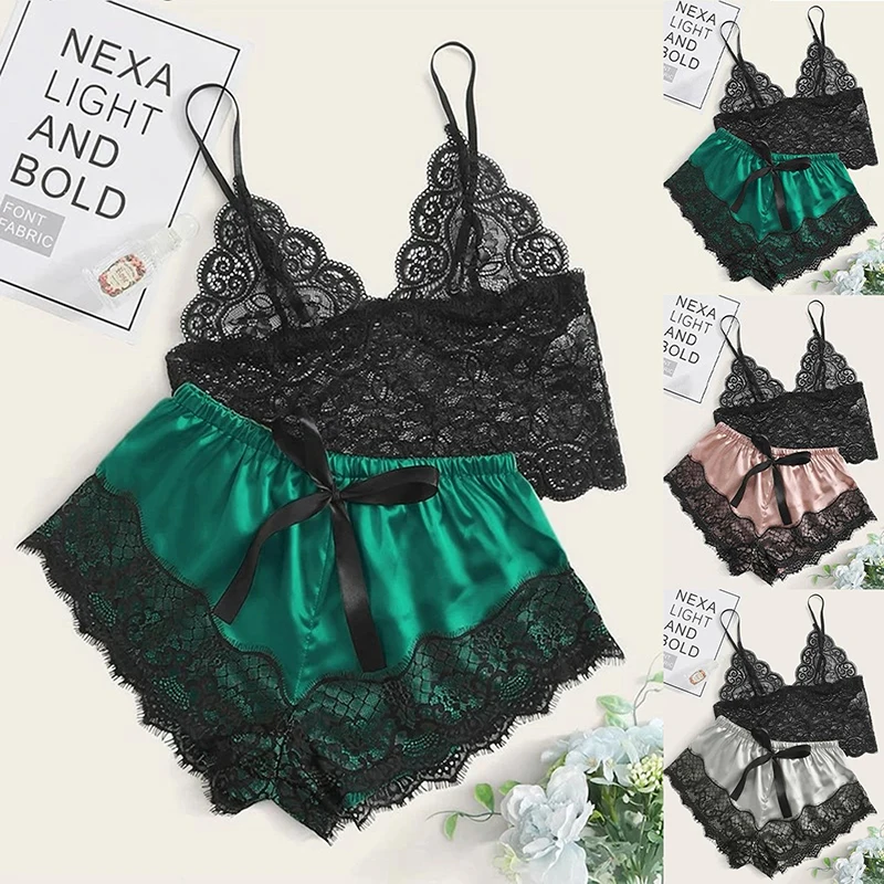 1 комплект Женская кружевная Пижама нижнее белье укороченные топы и шорты