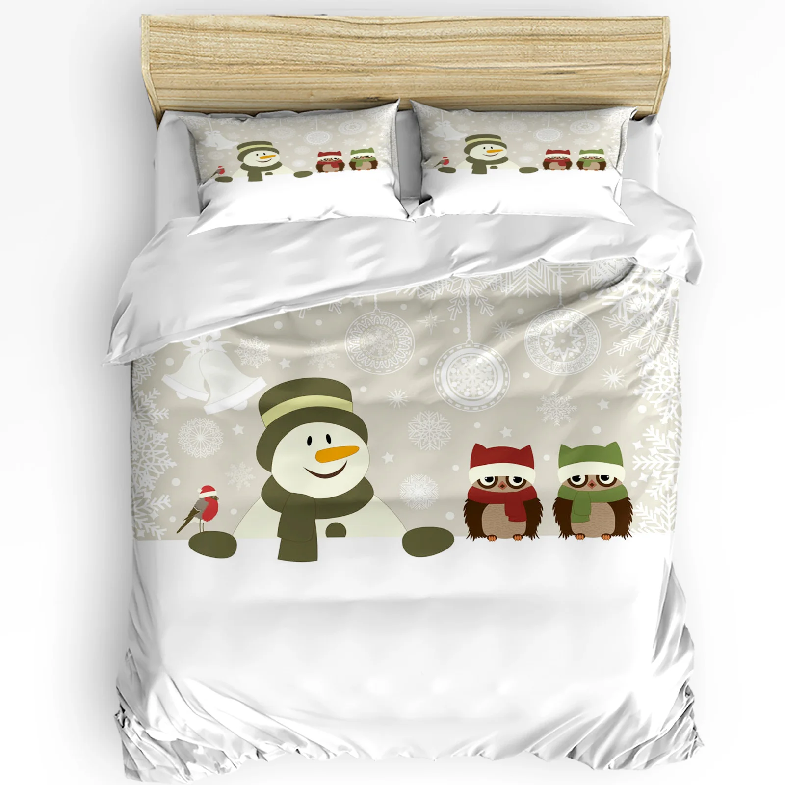 

Рождественский Комплект постельного белья с изображением снеговика совы, пододеяльник, постельное белье для двух предметов дома, наволочки, Комплект постельного белья для спальни