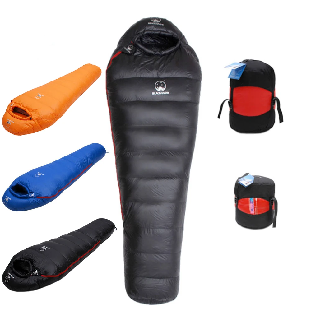 

Black Snow Outdoor Camping Sleeping Bag Very Warm Down Filled Adult Mummy Style Sleep Bag 4 Seasons Camping Travel Sleeping Bag