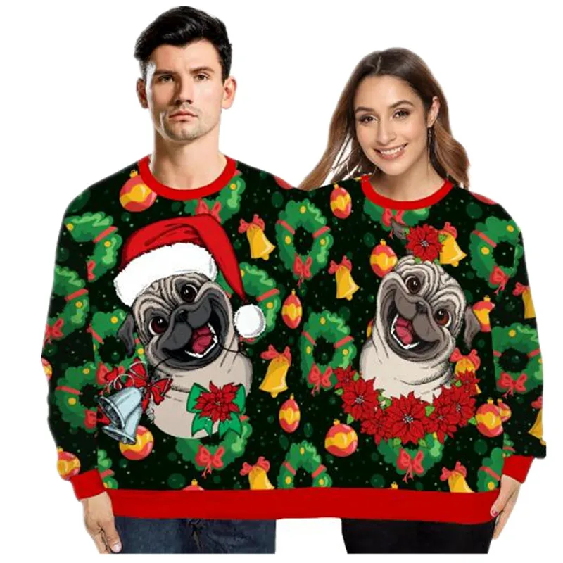 

Двойной Рождественский свитер, праздничный двухкомпонентный Уродливый Рождественский свитер с 3D цифровой печатью для пар, сиамская Выходн...