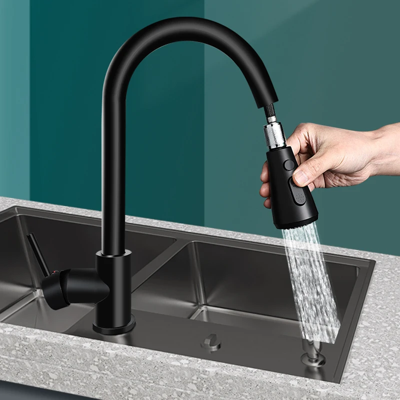 

Черный смеситель для кухни, выдвижной кран для холодной и горячей воды, для умывальника, для ванной комнаты, кухни, YQ50LT