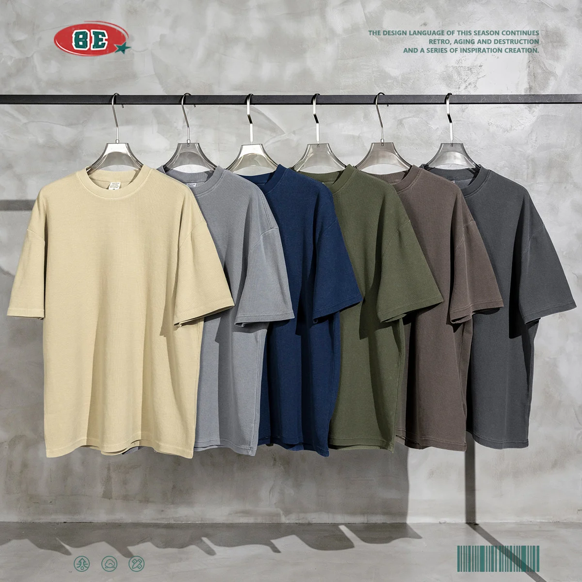 

BE Wear | 2023 Spring/Summer 365G Washed Old Waffle Short Sleeve Street Loose Fashion Men's T