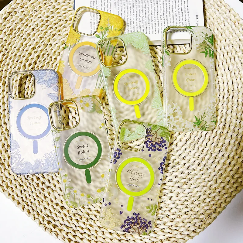 

Матовый чехол с цветами для iPhone 12 13 Pro Max, Магнитный чехол Magsafe для мобильного телефона с анимацией, противоударный чехол для iPhone, Модный чехол...