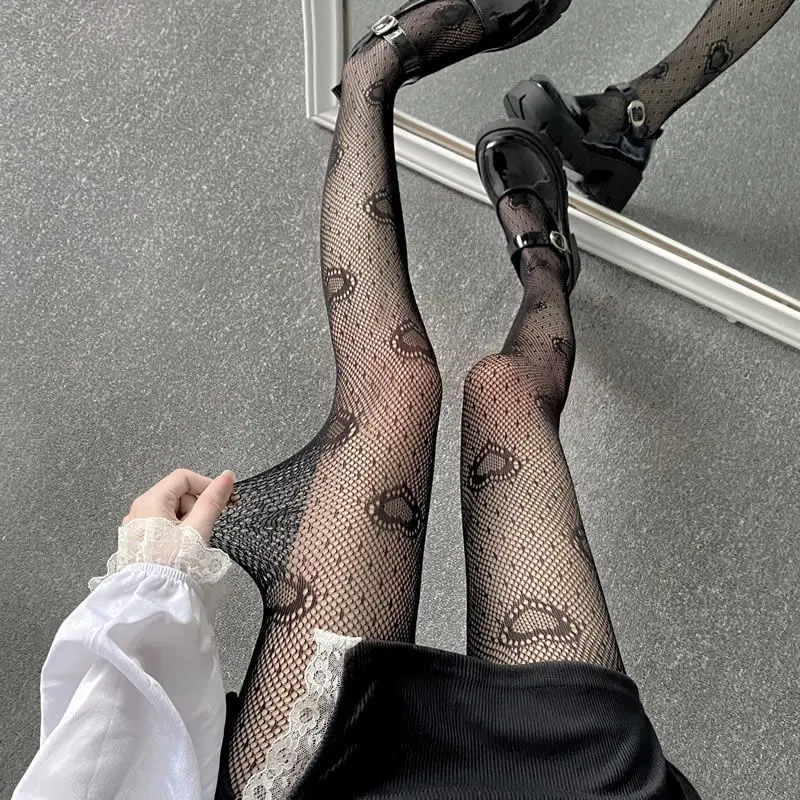

Heart Flower Mesh Japanese Girls Lolita Ins Tights Stockings White Fishnet Pantyhose Female Women Sexy Love Dot Summer Leggings