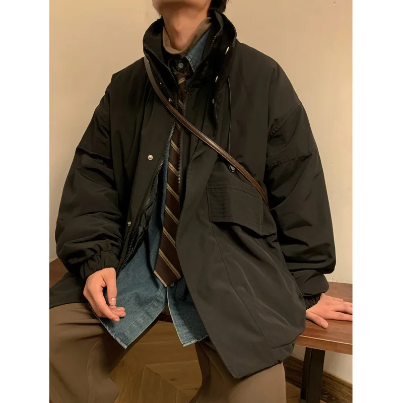 Winter Jacket Men Warm Fashion Apricot Black Thick Jacket Men Streetwear Korean Loose Thicken Short Coat Mens Parker Clothes