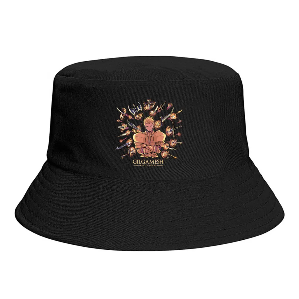 New Unisex Polyester Gilgamesh Cool Bucket Hat Women Autumn Sunscreen Panama Sun Cap Fate Grand Order Anime Men Fishing Hats