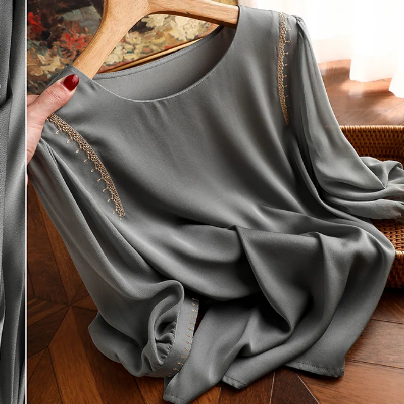 

2023 Summer Office Lady Casual Tops Satin Blouses Loose Fashion Women Vintage Silk Shirts Elegant Tops Clothing Blusas 26860