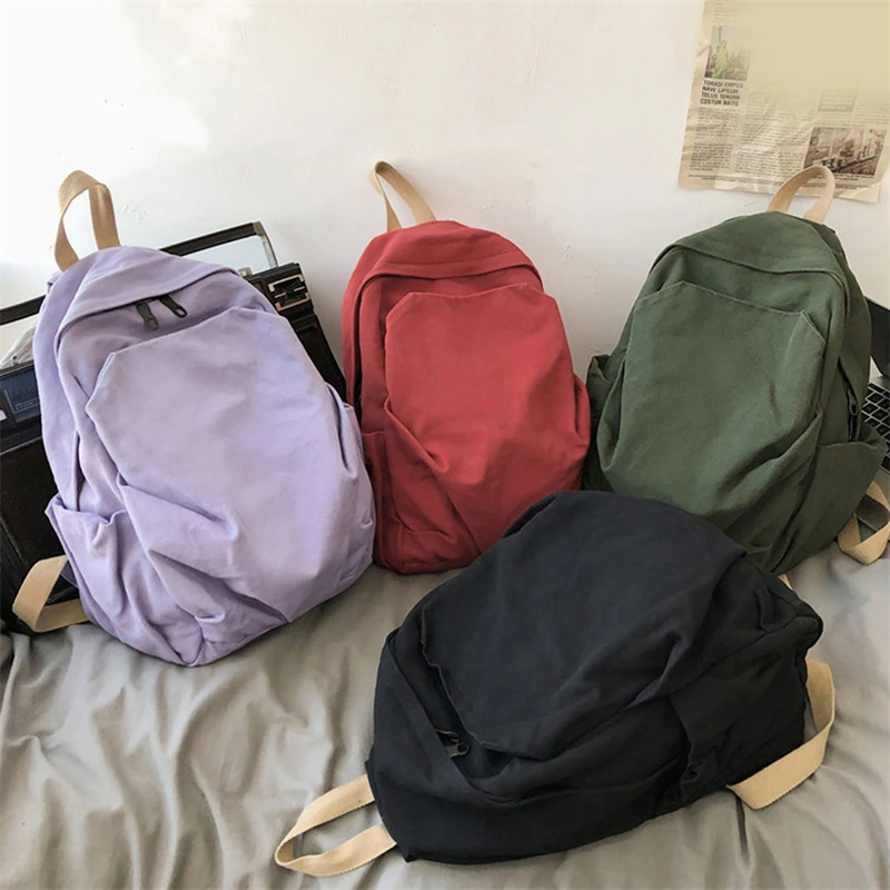 

Backpacks Women Solid Color Zipper School Bag Preppy College Style Women Canvas Simple Large Capacity All-match Vintage Korean