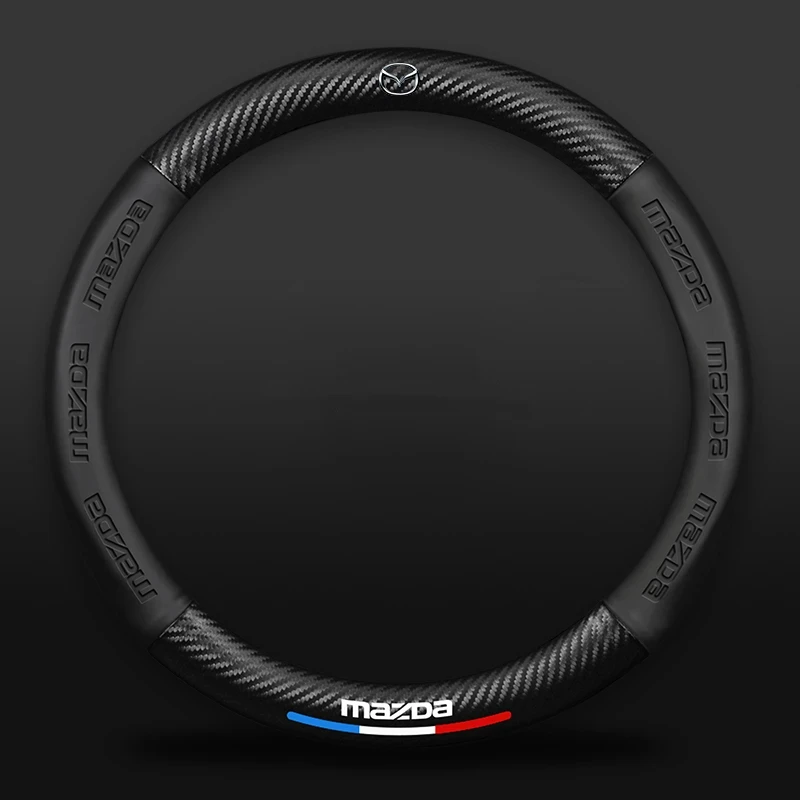 

For MAZDA Car Accessories Steering Wheel Cover 3 6 CX5 CX4 CX30Axela 3D Three-dimensional Embossed Carbon Fiber 15 Inch/38cm
