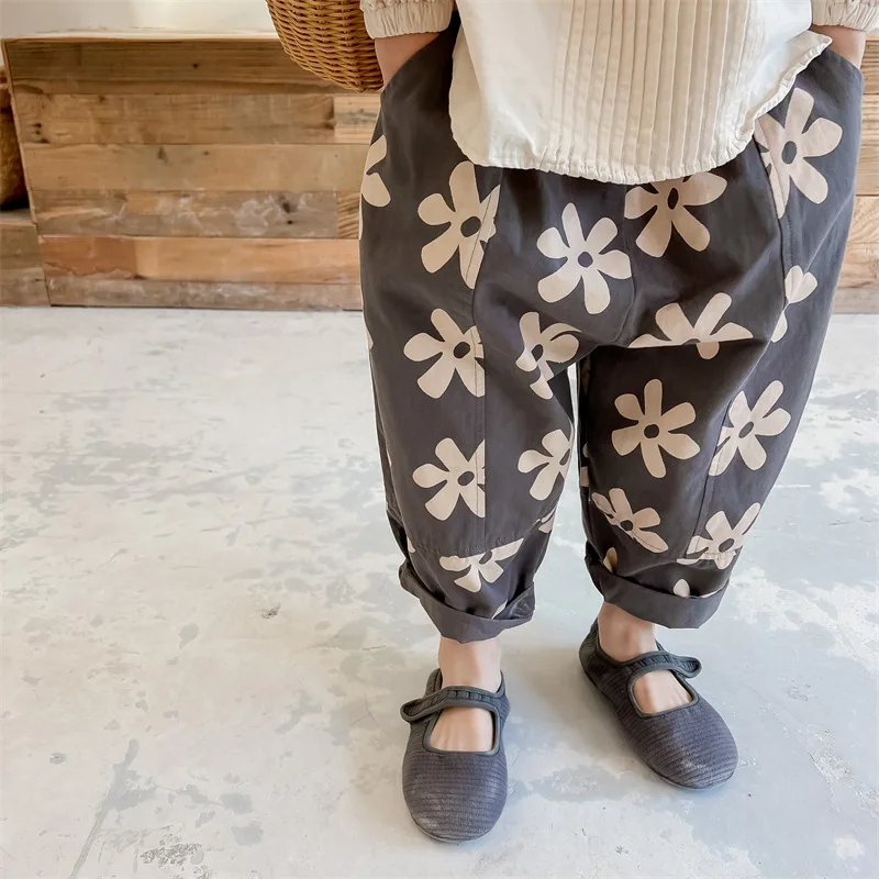 2022 New Children Casual Pants Girls Fashion Flower Print Harem Pants Kids Loose Trousers Vintage Boys Pants Autumn Clothes