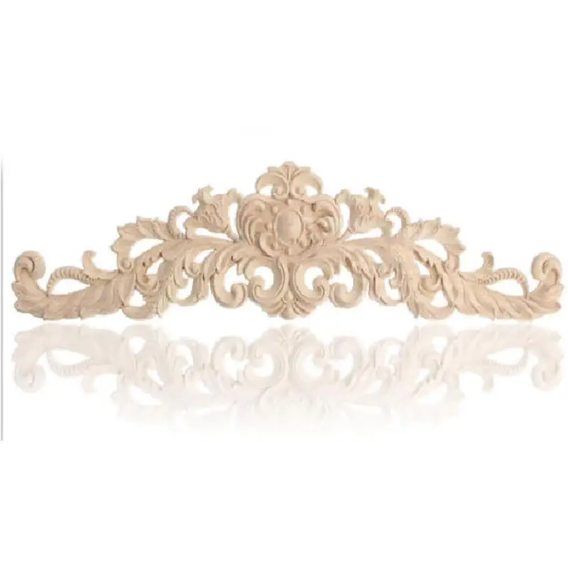 Wood Carved Long Applique Frame Corner Onlay Unpainted Furniture Home Door Decor