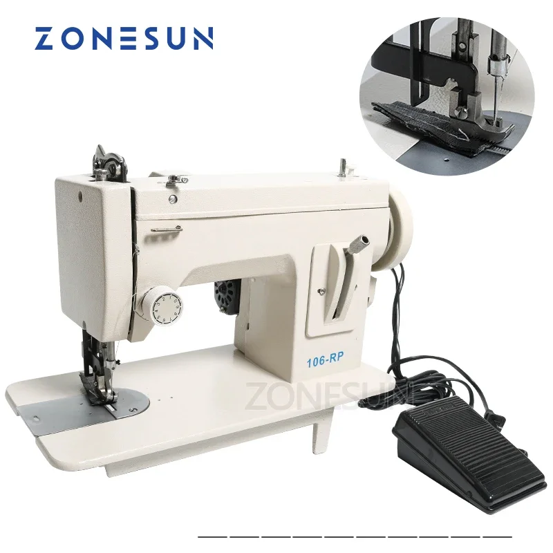 Фото ZONESUN 106-RP-прямая бытовая швейная машина, меховая кожаная одежда, толстый швейный инструмент, инструмент для шитья из плотного материала №3