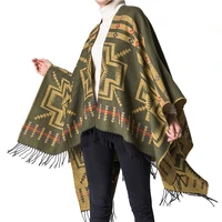 european american cross plum blossoms tassel warm cashmere thick poncho ethnic prints v neck winter cardigans shawl poncho