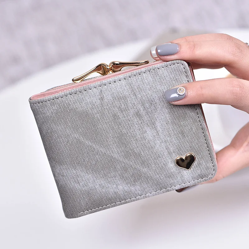 Women Small Clutch Wallet MultiFunction Change Purses Heart Decoration Big Capacity Wallets Cute Card Holder Money Bag