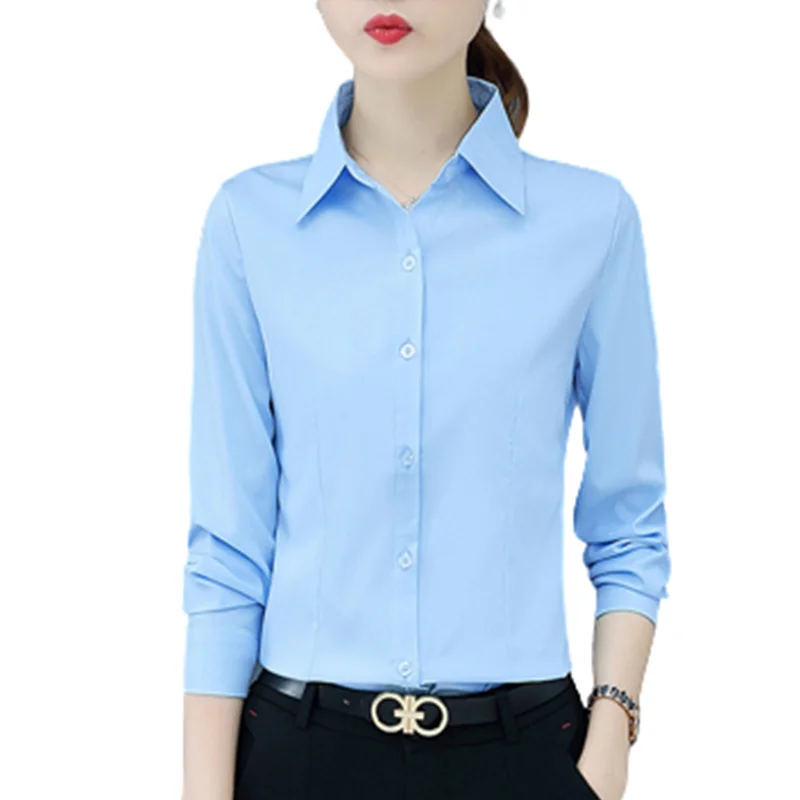 Spring White black Office Shirt Fashion Korean Slim Long Sleeve blouses 2022 autumn Ladies Casual Lapel sky blue Tops Streetwear