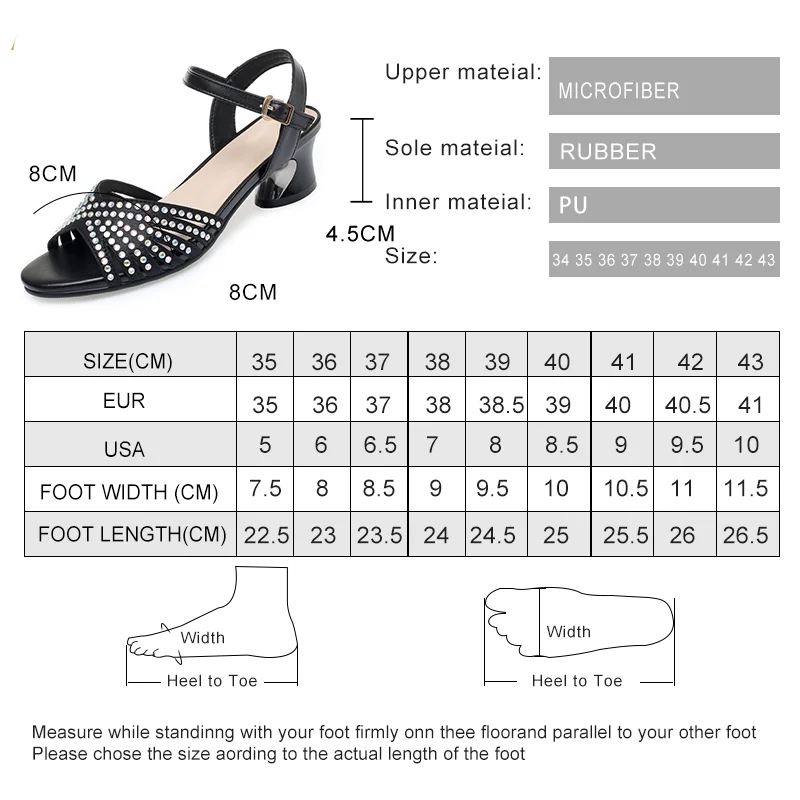 AIYUQI Women's Summer Sandals 2023 New Rhinestone Slotted Band Block Heel Sandals Women Large Size Shiny Mid Heel Sandals Ladies