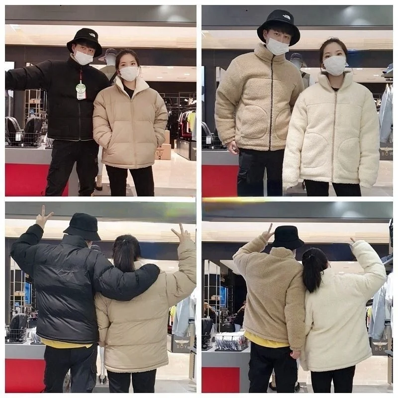 Women Fashion Lovers Lamb Velvet Warm Cotton Clothes For Men And Women Down Jacket Wear Both Sides Loose Stand-up Collar Jacket