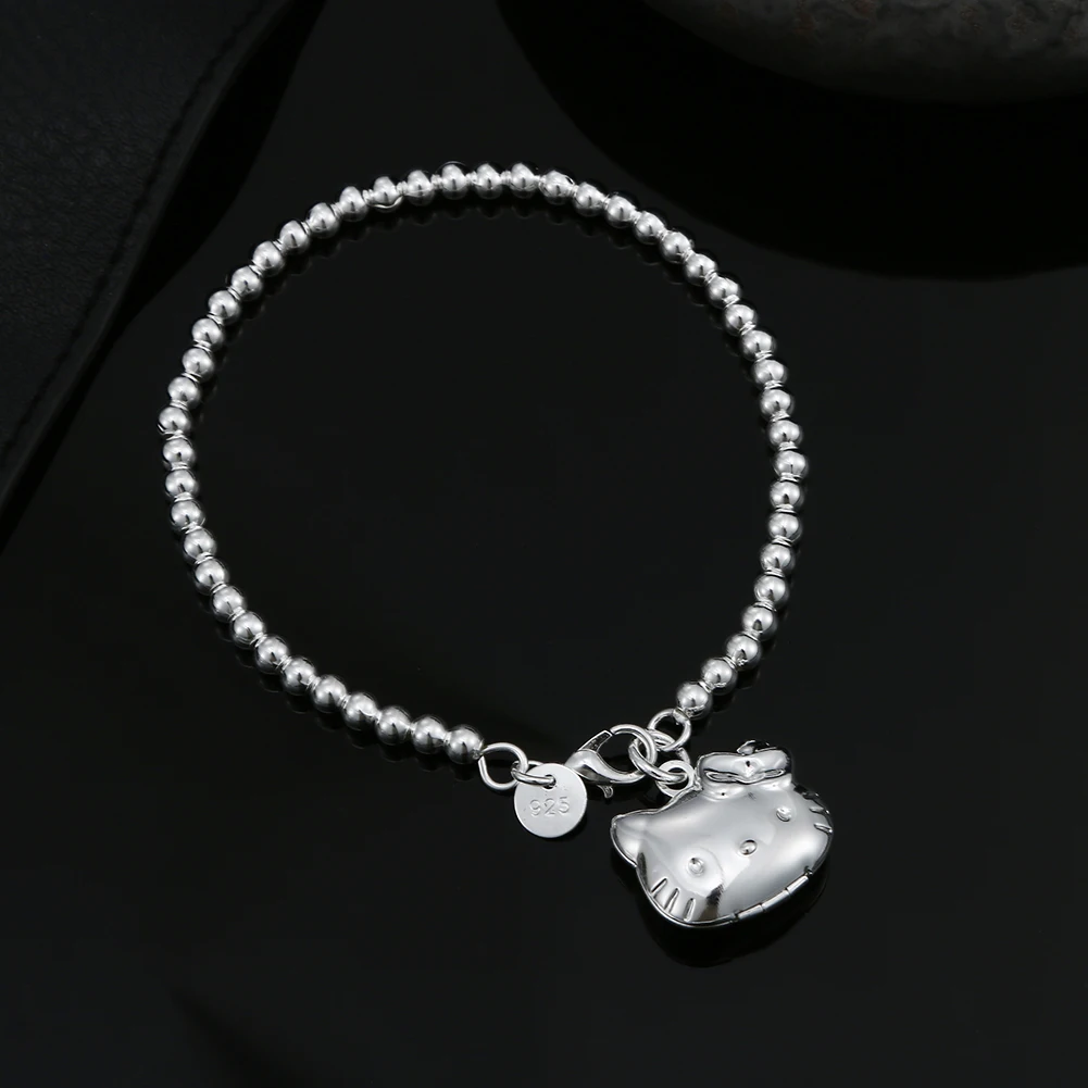 

925 Sterling Silver lovely Kitty cat Chain Bracelets for Women Fashion luxury designer Jewelry party wedding accessories Gifts
