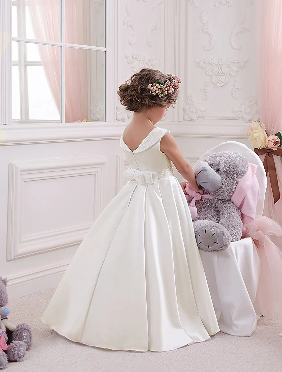 Платье атласное ТРАПЕЦИЕВИДНОЕ с цветочным принтом на возраст 2-12 лет