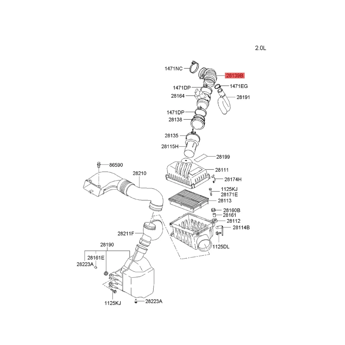 Шланги воздухозаборника автомобиля 28139-2E100 для Kia Sportage Hyundai Tucson 2004-2011 шланг 281392E100