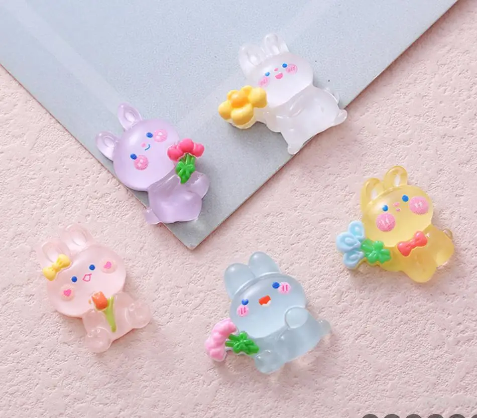 

Милые милые миниатюрные прозрачные цветы, кролик с плоским основанием из смолы, искусственные украшения «сделай сам», аксессуары для украш...