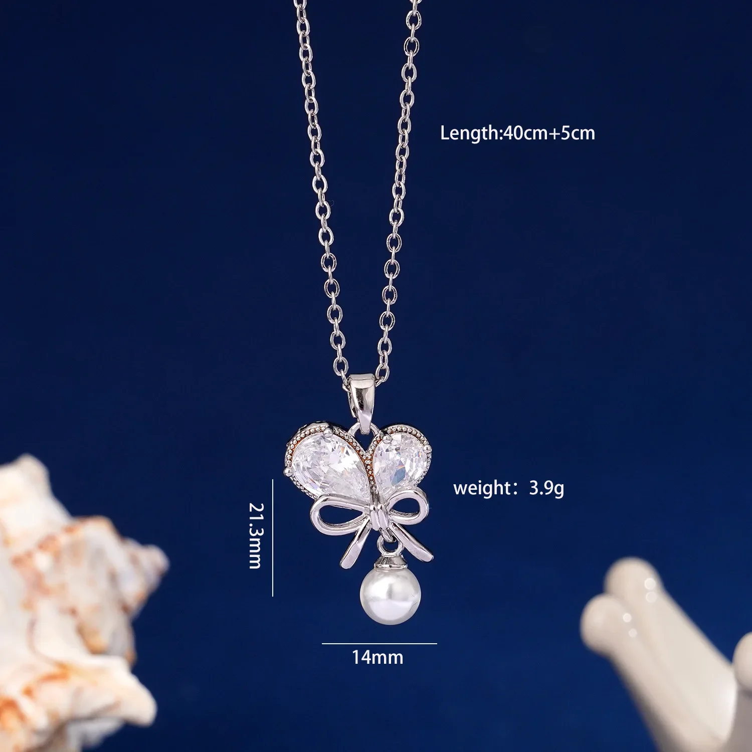 Модное ожерелье с подвеской в виде сердца жемчуга банта из циркония для женщин и