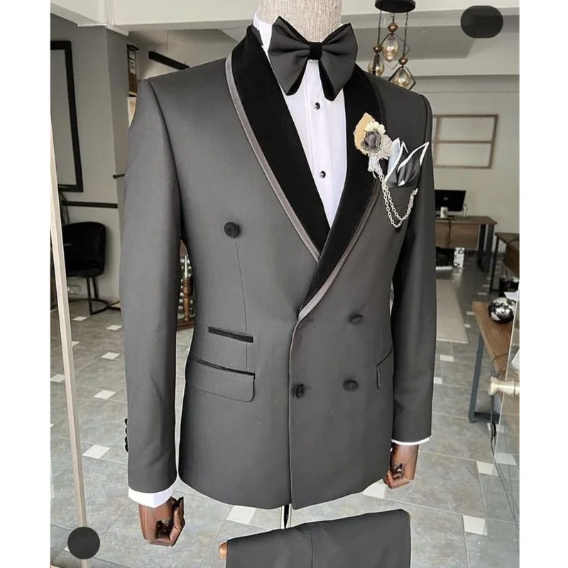 Двубортные костюмы для мужчин в итальянском стиле приталенный комплект из 2