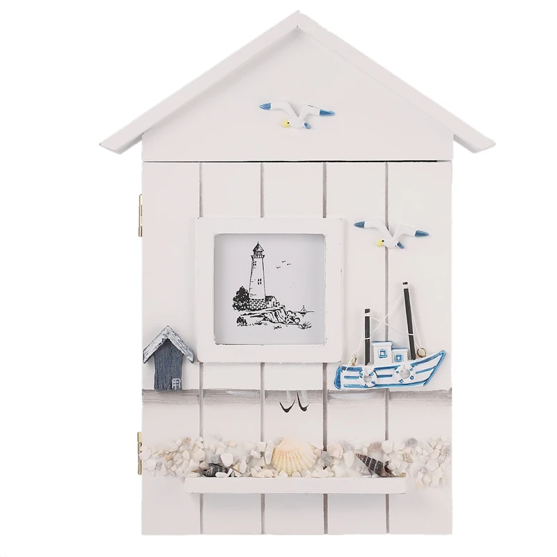 

Mediterranean Style House Shape Wooden Key Box Wall Hanging Keys Holder Storage Box Organizer Pendants Ornaments Crafts Home