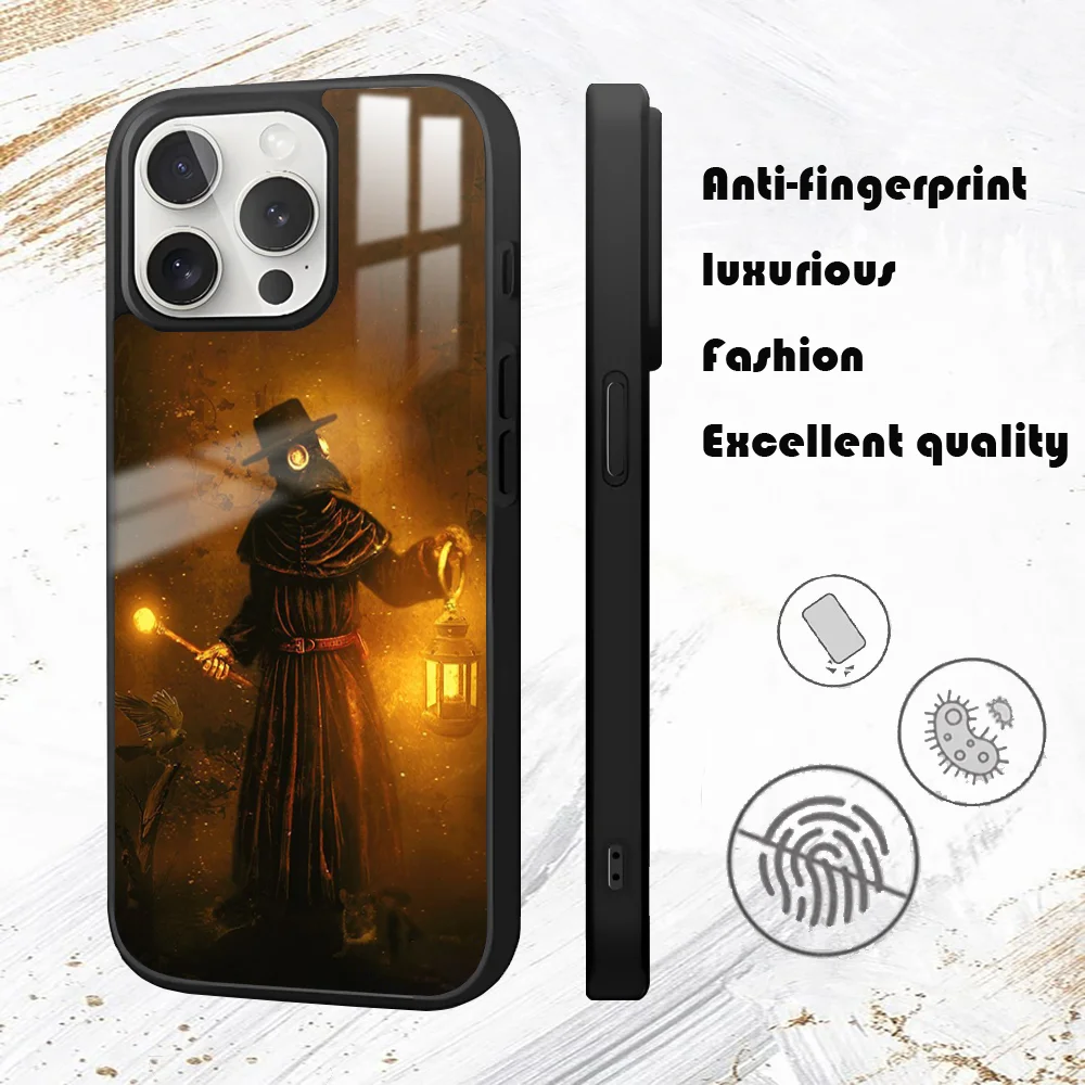 P-Plague DoctoR mask Phone Case For iPhone 16 15 14 13 12 11 Pro Max Plus Mini PC Fashion High Quality mirror phone case