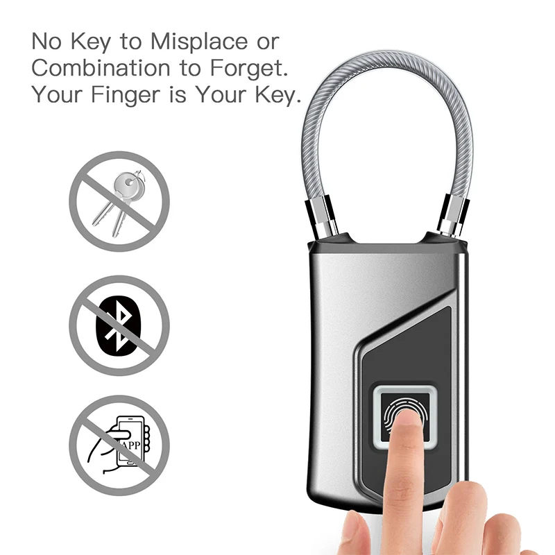 

biometric digital padlock Smart keyless Waterproof Fingerprint Padlock Ideal for Gym, Door, Luggage, Suitcase, Backpack, Bike