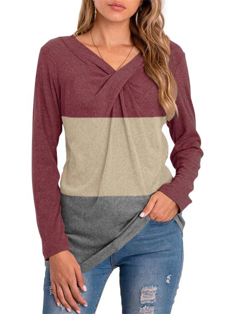 Женский свитшот с V-образным вырезом и длинным рукавом |