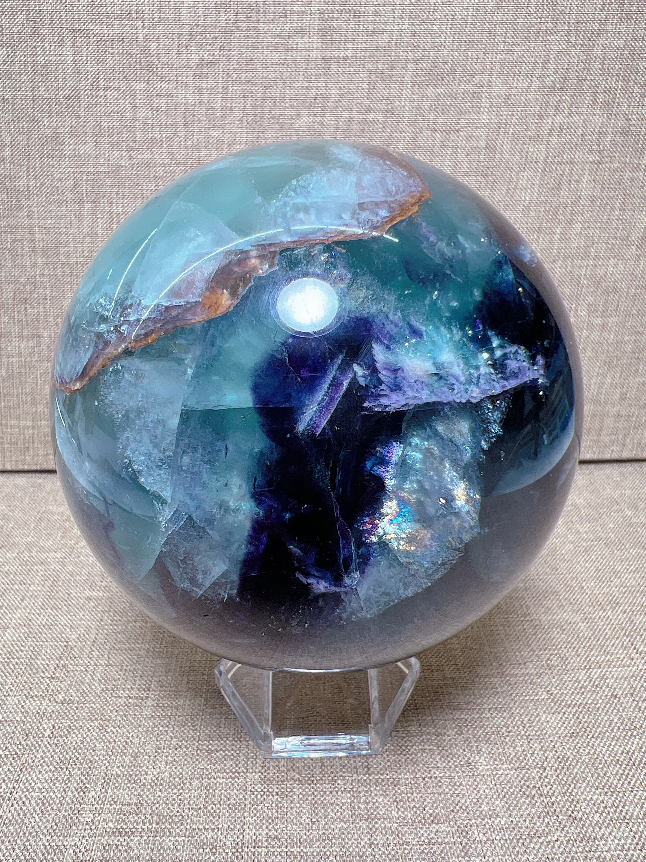 

Natural Blue Green Fluorite Sphere With RainbowFree Form, Carving Reiki Healing Stone Home Decoration Exquisite Gift