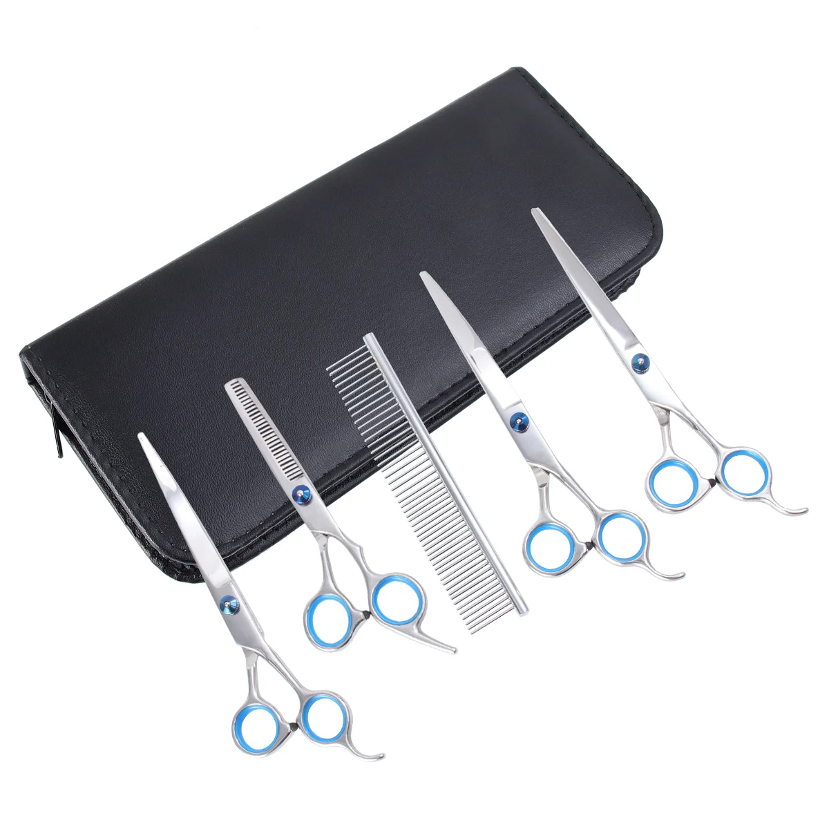 

1 Set of 5pcs Professional Dog Grooming Scissors Kit Stainless Steel Curved Scissors Thinning Shears Grooming Comb Pet Hair