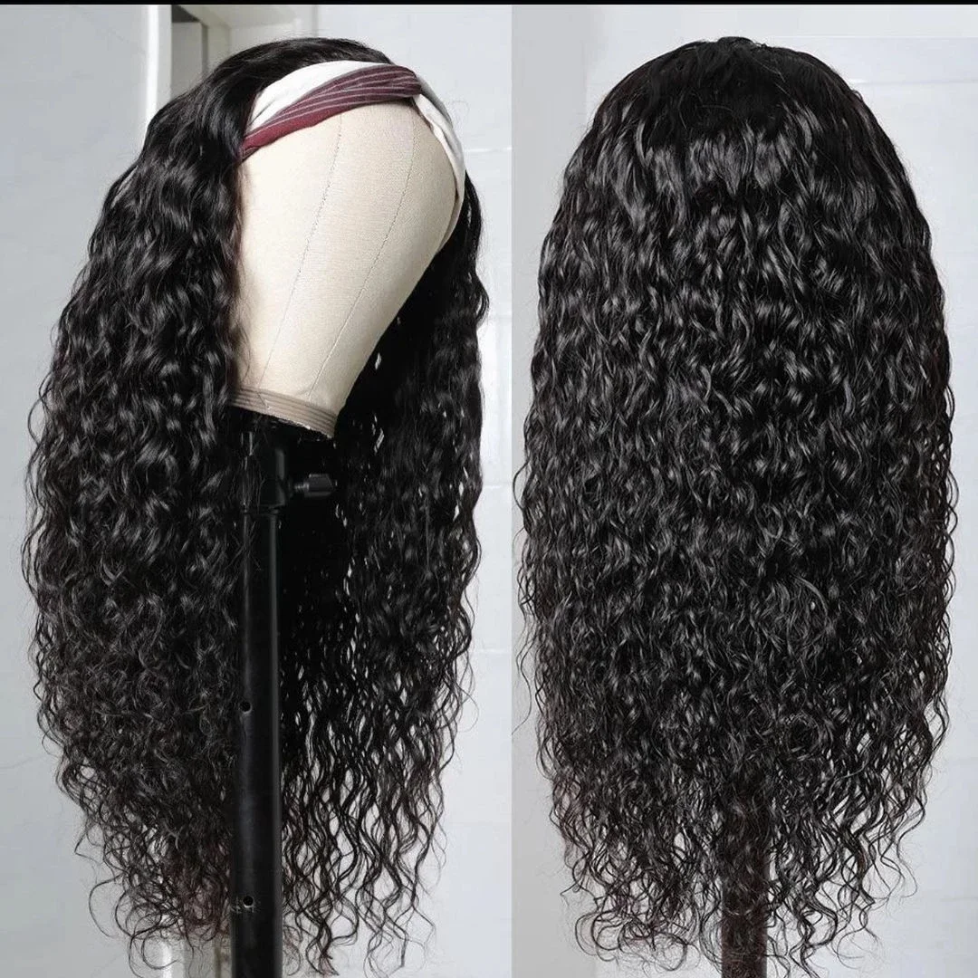 Nicelight Water Wave Glueless Human Hair Wigs Curly Headband Wigs Indian Hair Machine Made Wig Fit All Size Head For Black Women