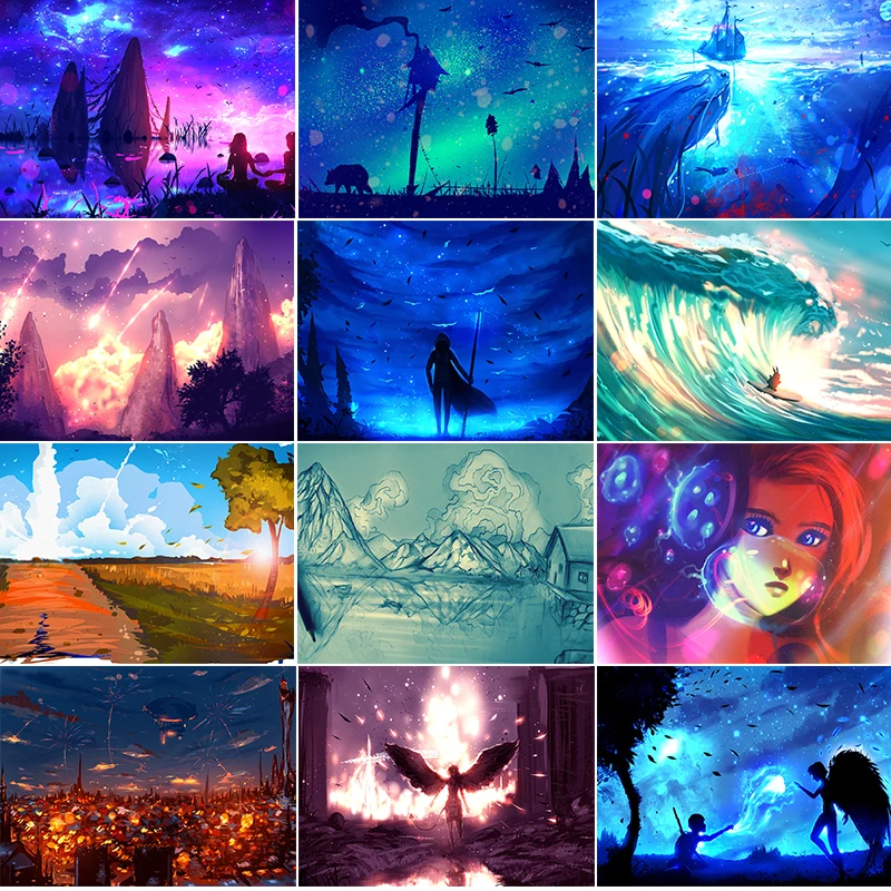 

5DDIY Diamond Painting Landscape Sunset Cross Stitch Kit Square Embroidery Mosaic Art Rhinestone Birthday Gift Sci-Fi Characters