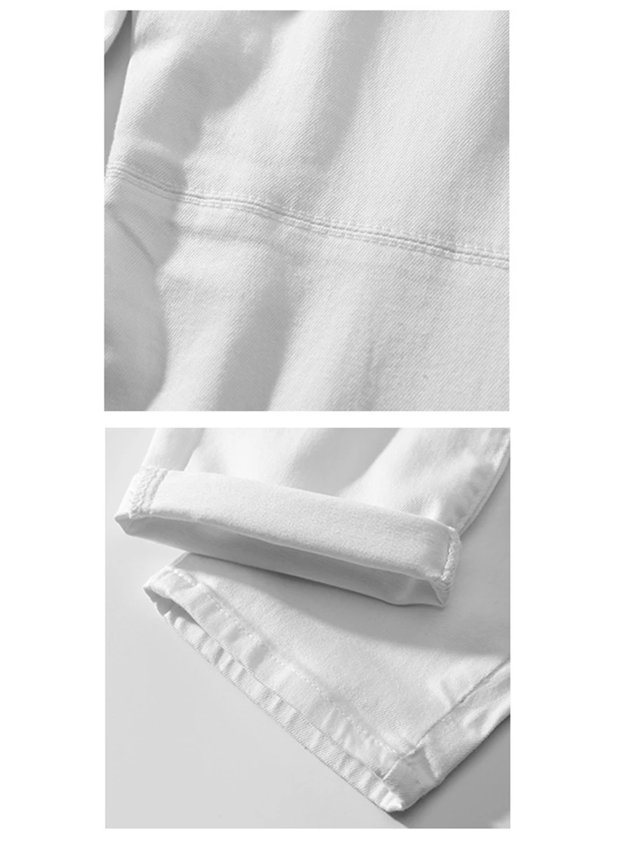 Spring and Autumn Korean Version Men's White Jeans Ripped Print Trend Nine-point Pants Fashion Streetwear Men Ins Hot Sale JEANS