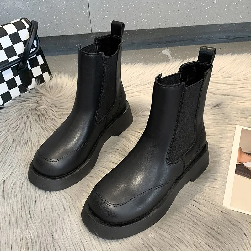 Women's Chelsea Boots Autumn and Winter Martin Boots Women's 2022 Fashion Ankle Boots Women's Warm Leather Platform Punk Shoes 1